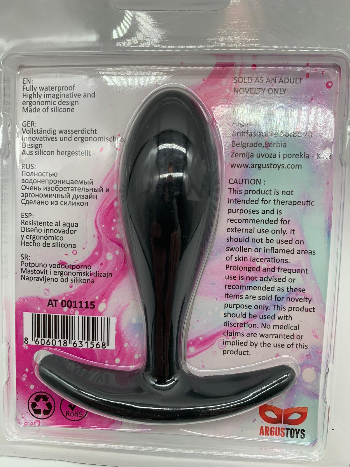 Argus T-Plug Silicone Large Size 10 Cm - Black - Packed in Strong Blister - AT 001115