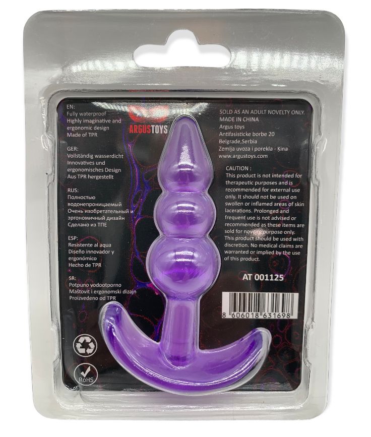 Argus - T-Plug Silicone Beaded Plug - Purple - Packed in Strong Blister - AT 001125