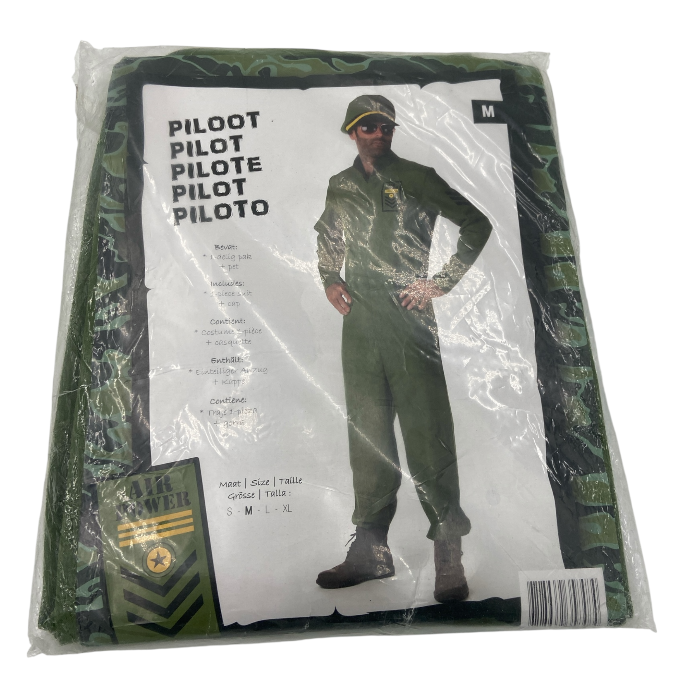 Sexy Army Pilot "Airpower" Jumpsuit – Military Green Overall with Matching Cap – Sizes M / L / XL