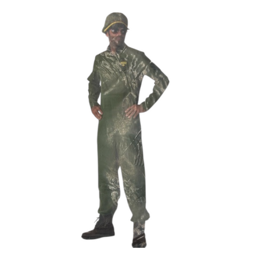 Sexy Army Pilot "Airpower" Jumpsuit – Military Green Overall with Matching Cap – Sizes M / L / XL