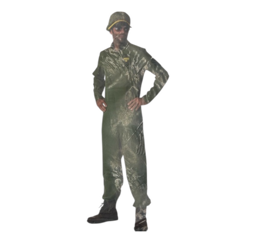 Sexy Army Pilot "Airpower" Jumpsuit – Military Green Overall with Matching Cap – Sizes M / L / XL