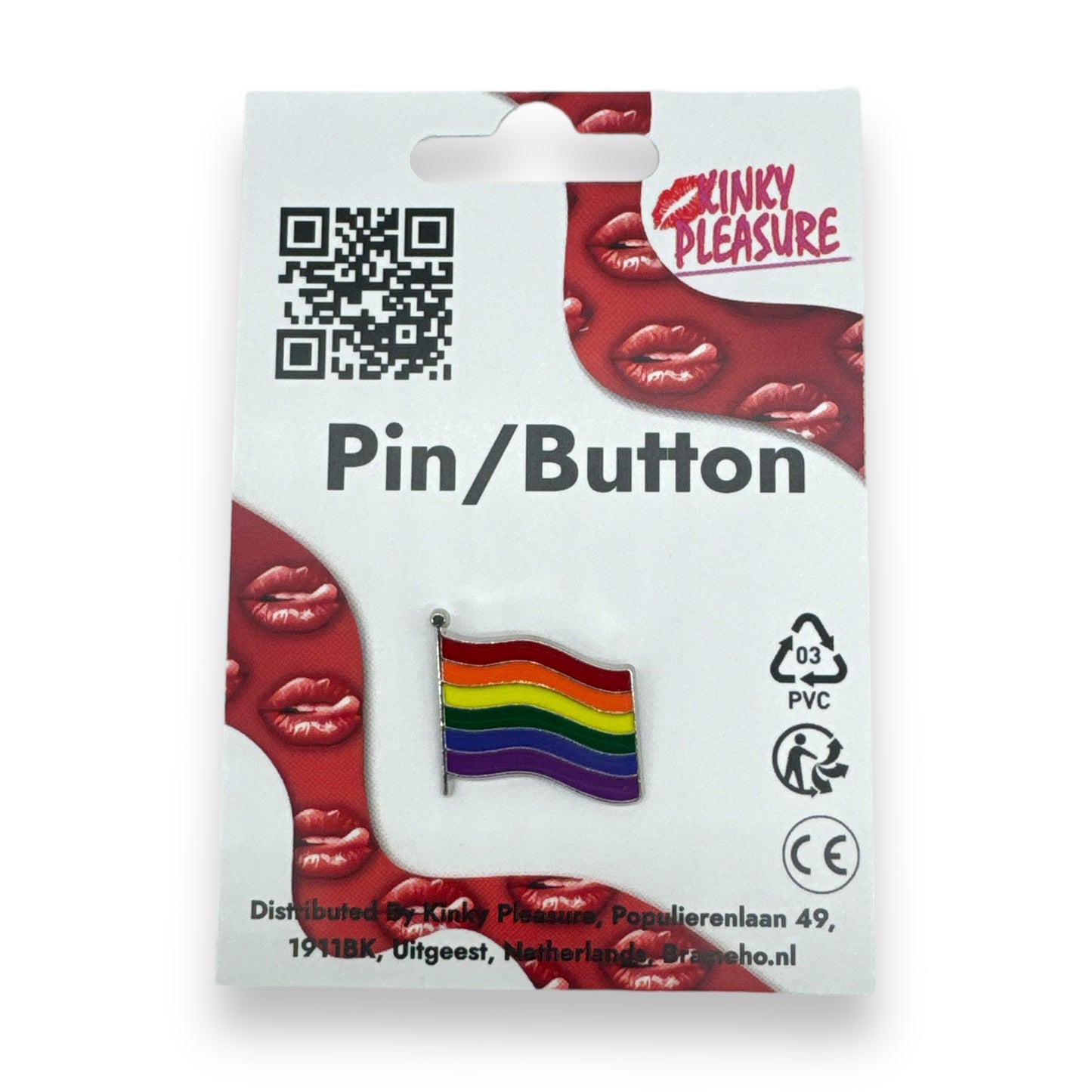 Kinky Pleasure - KPB041 - Badge / Pin - Heart - Flag - Model 01 - Silver