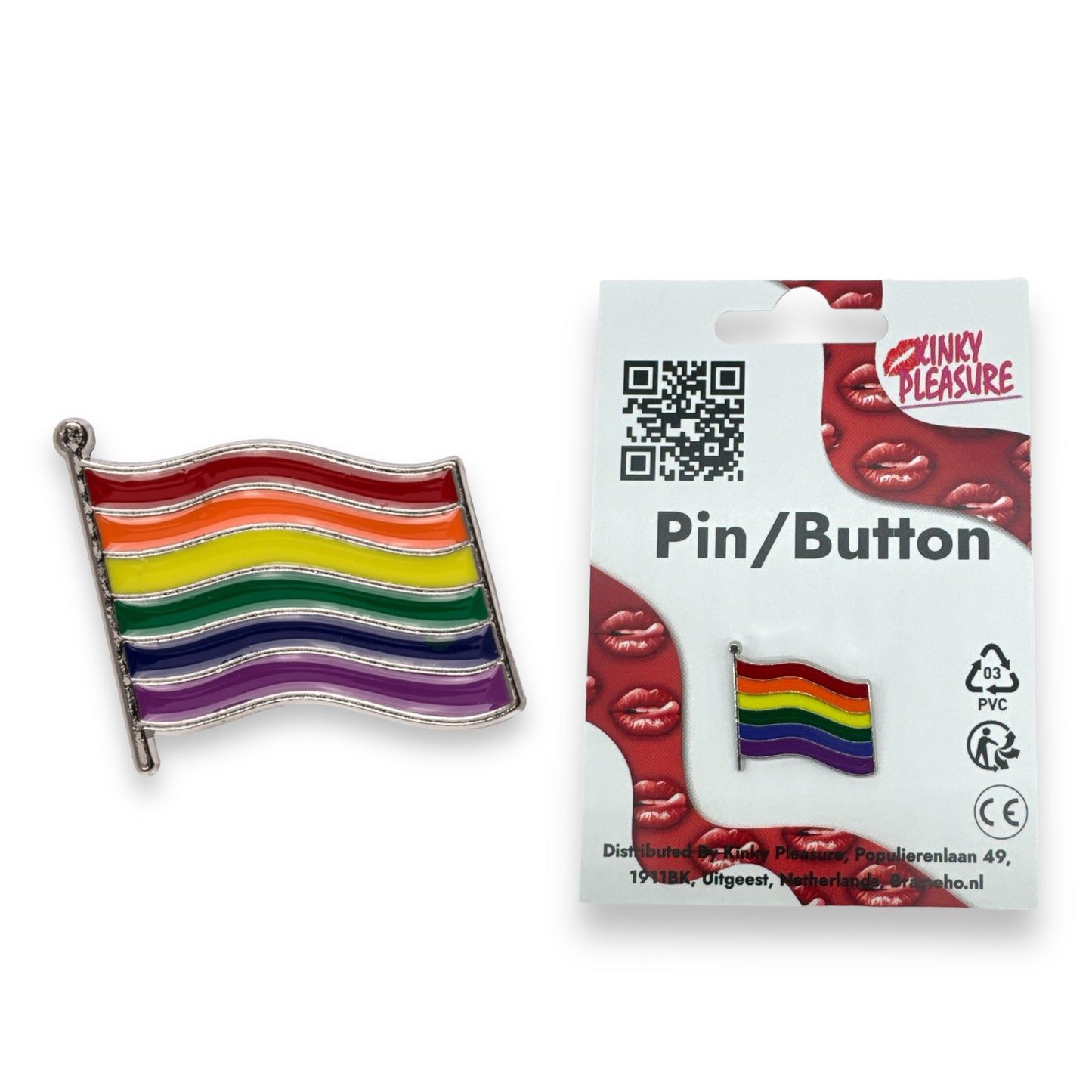 Kinky Pleasure - KPB041 - Badge / Pin - Heart - Flag - Model 01 - Silver