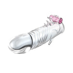 BI-010045Z-2 Baile Vibrating Penis Sleeve with Stimulation & Extension (+2 cm) – Flexible Gel Material – Universal Fit