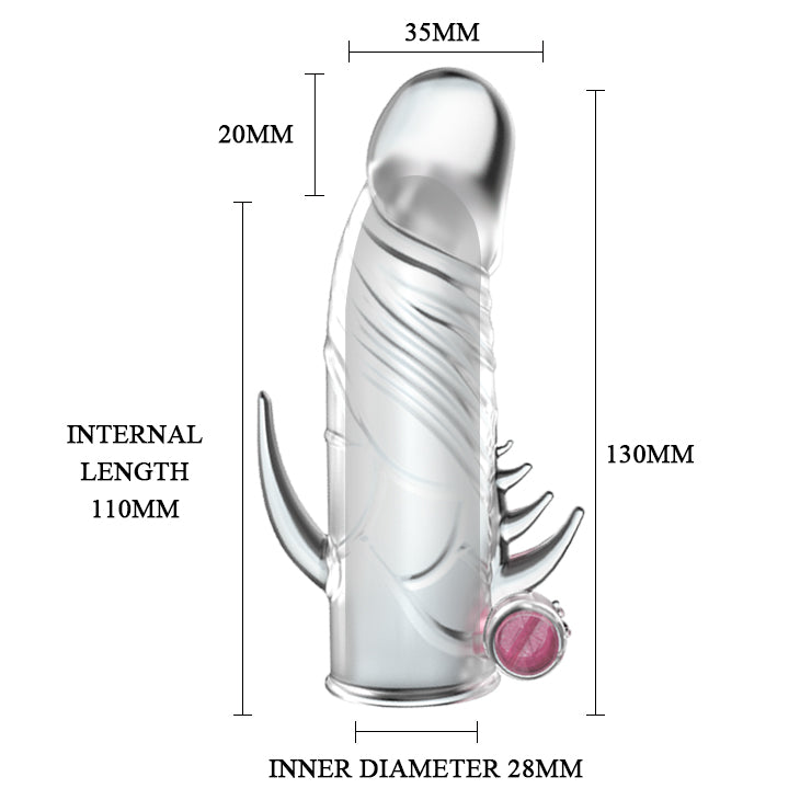 BI-010045Z-2 Baile Vibrating Penis Sleeve with Stimulation & Extension (+2 cm) – Flexible Gel Material – Universal Fit