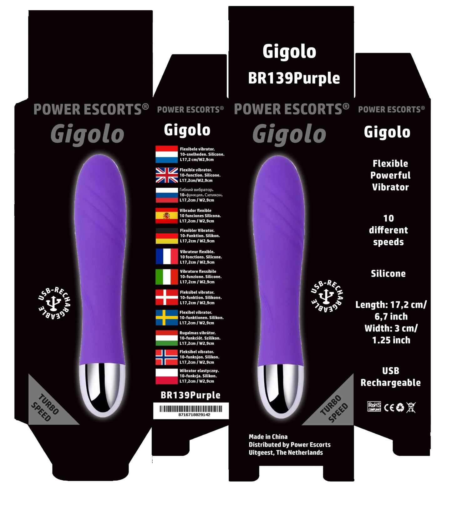 Power Escorts - BR139 Purple - Gigolo G Spot Purple Vibrator - Rechargeable