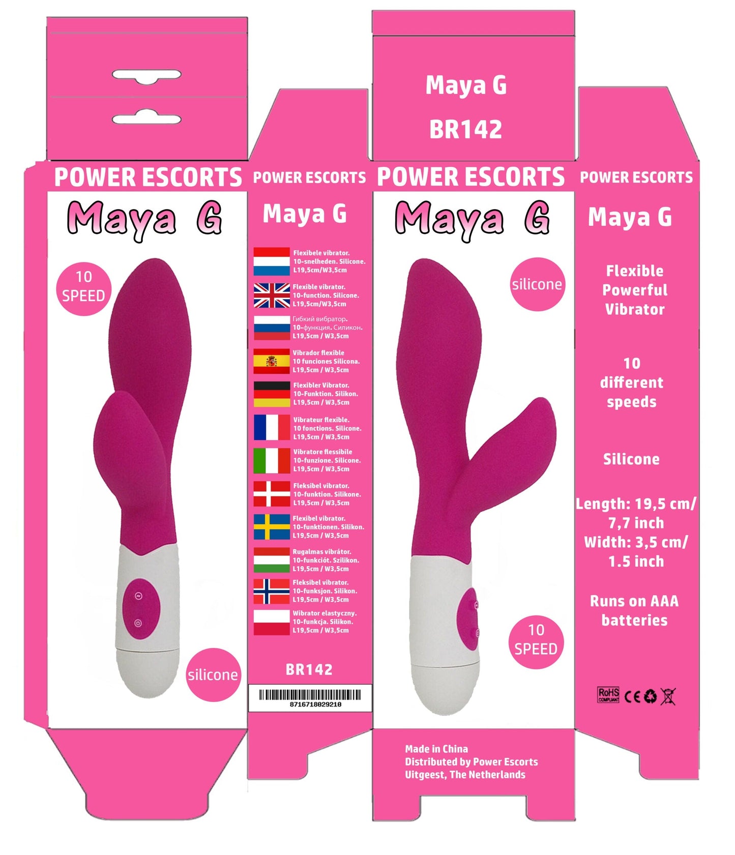 Power Escorts - BR142 - Maya G Pink G Spot Vibrator - 10-Speed