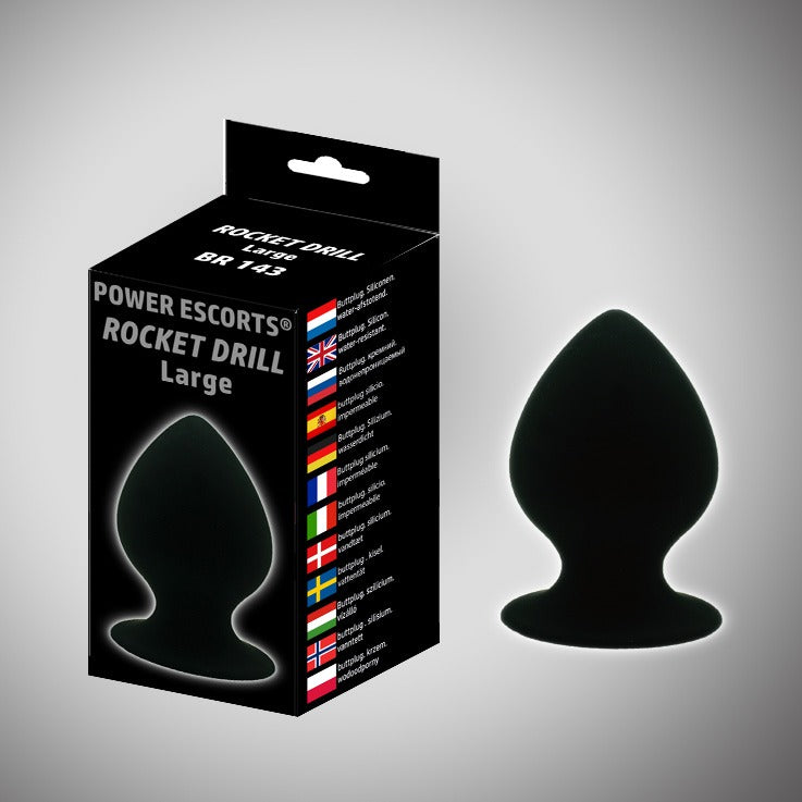 Power Escorts - BR143 - Rocket Drill Large - Anal Plug - Strong Suction Cup - 9,5 × 5,2 CM / 3,7 × 2,02 Inch - Black