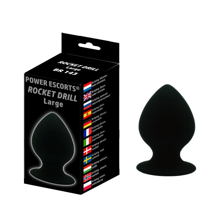 Power Escorts - BR143 - Rocket Drill Large - Anal Plug - Strong Suction Cup - 9,5 × 5,2 CM / 3,7 × 2,02 Inch - Black