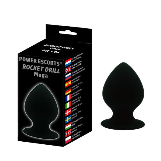 Power Escorts - BR145 - Rocket Drill Xtra Large - Anal Plug - Strong Suction Cup - 13 × 7,2 CM / 5,05 × 2,8 Inch - Black