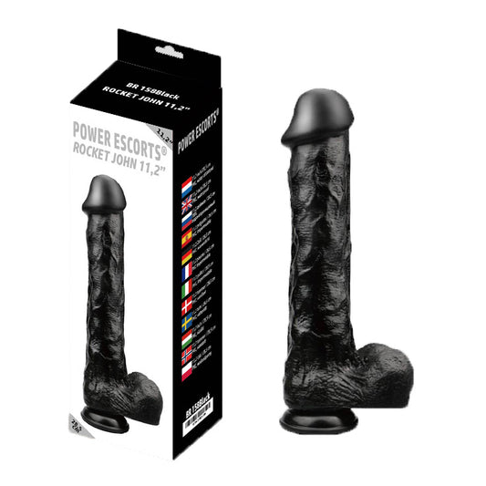 Power Escorts - BR158 Black - Rocket John 11,2'' - Mega Realistic Dildo - 11,2 Inch / 28,5 CM