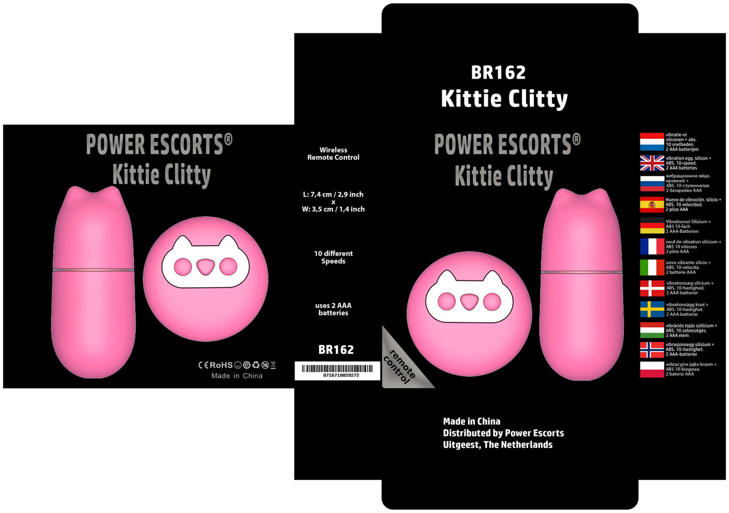 Power Escorts - BR162 - Kittie Clitty - Trendy Remote Egg - 7,4 × 3,2 CM - Pink
