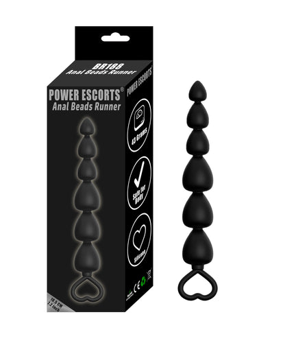 Power Escorts - BR188 - Anal Beads Runner - Black Silicone - Xtra Long size 18,5 cm