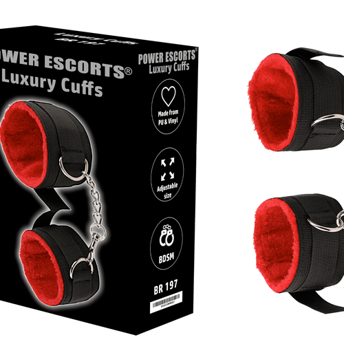 Power Escorts - BR197 - Luxury Cuffs - BDSM - Bondage - Black with Red