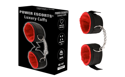 Power Escorts - BR197 - Luxury Cuffs - BDSM - Bondage - Black with Red