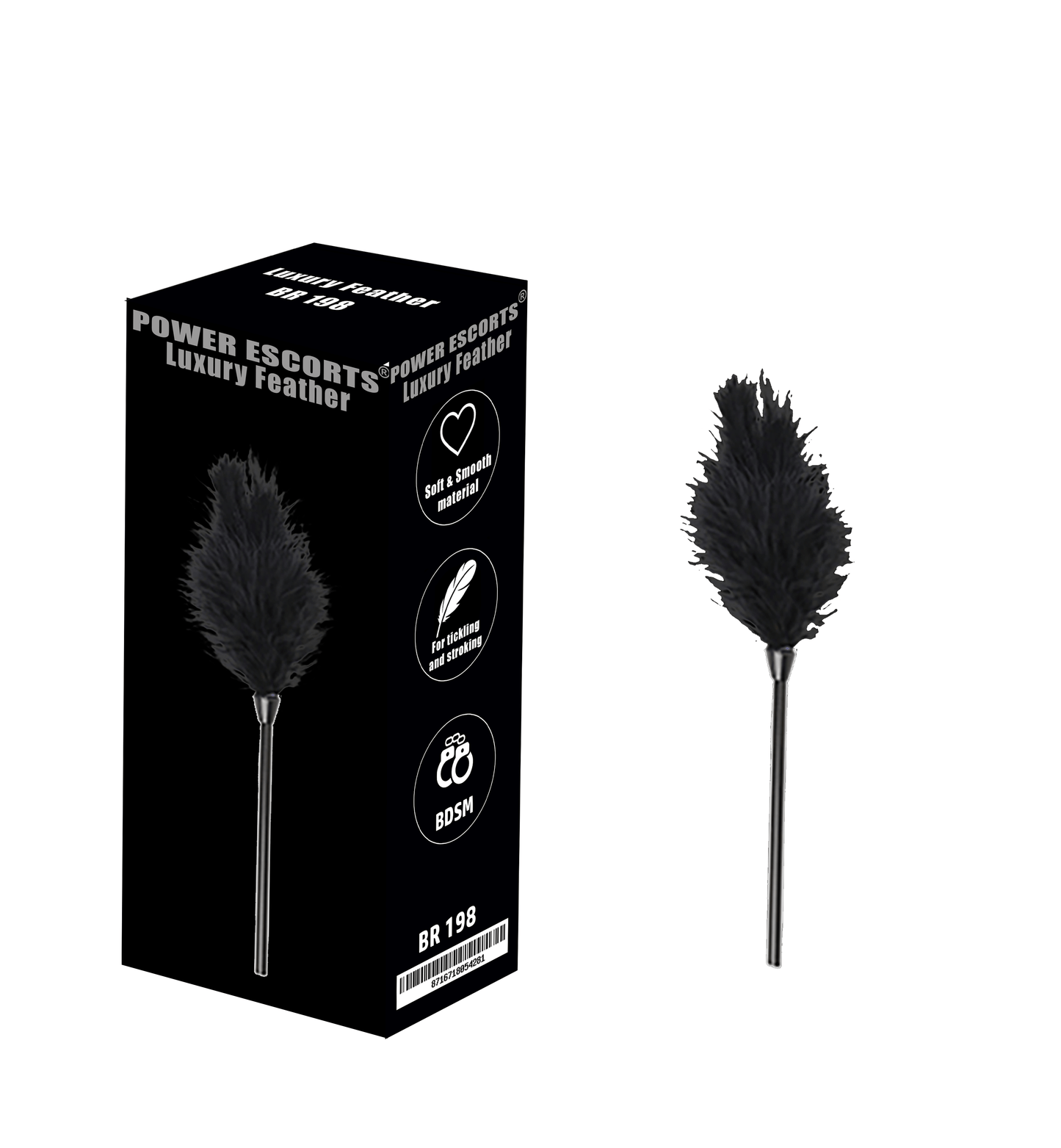 Power Escorts - BR198 Black Luxury Feather Tickler - BDSM - Colour Box