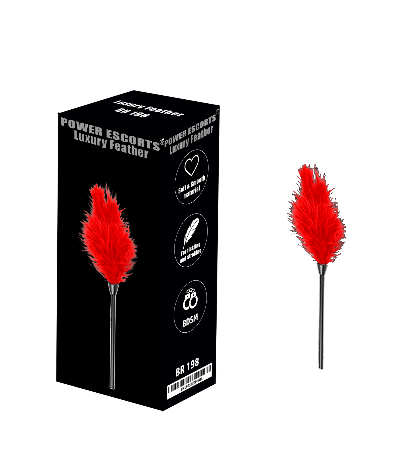 Power Escorts - BR198 Red - Luxury Feather Tickler - BDSM - Colour Box