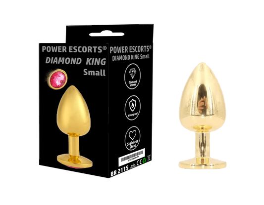 Power Escorts - BR211 Spink- Diamond King Gold Small Anal Plug Pink Stone - Diameter 2.7 cm - Length 7 cm