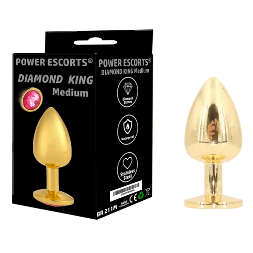 Power Escorts - BR211 Mpink - Diamond King Gold Anal Plug Medium Pink Stone - Diameter 3.5 cm - Length 8.5 cm