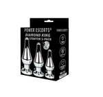 Power Escorts - BR212 Clear - Diamond King Buttplug Starter 3-Pack With Clear Stone - Sizes S, M & L - Length 12,5/11/9,5 cm