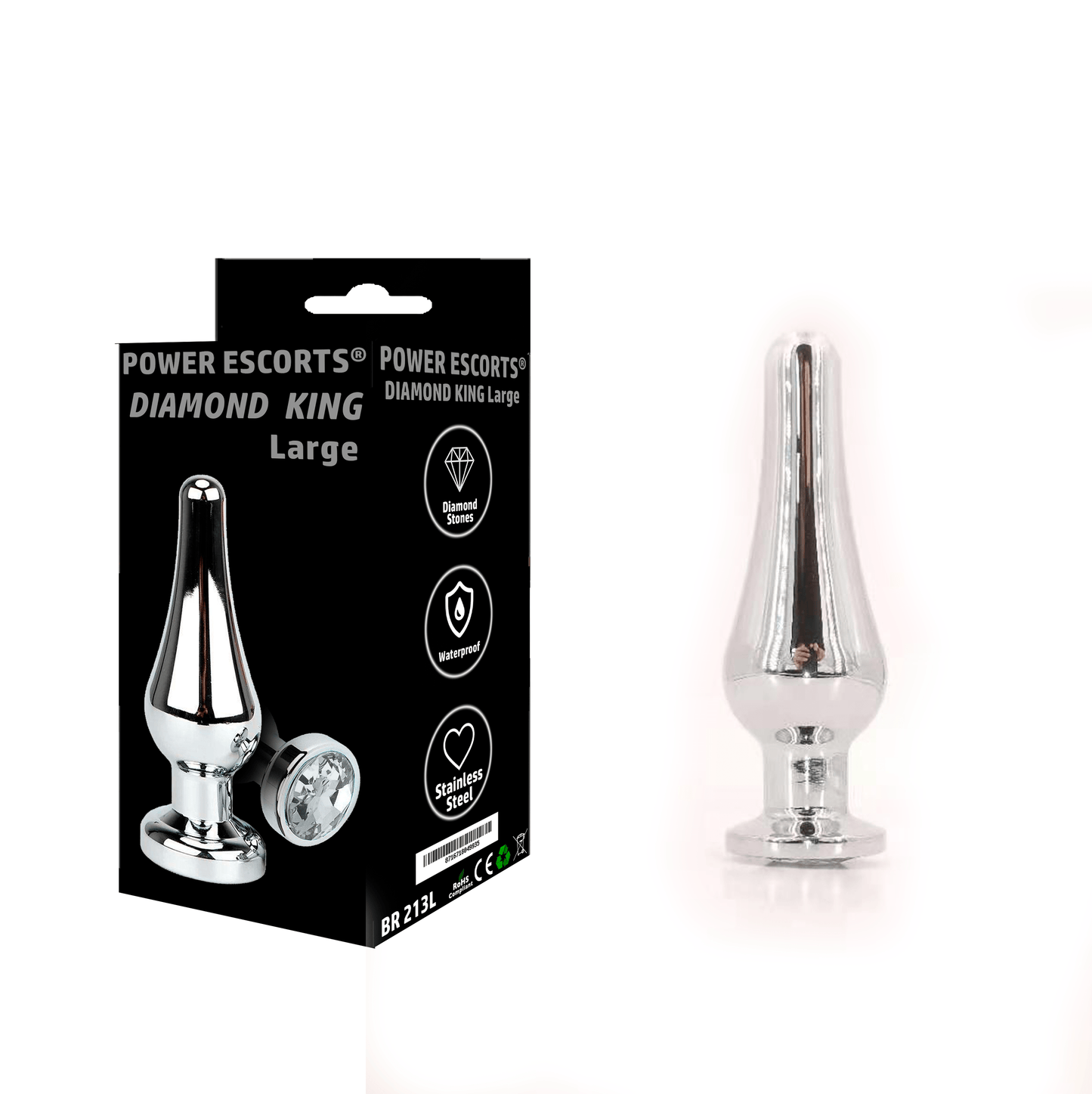 Power Escorts - BR213 Lwhite - Diamond King Large Buttplug Clear Stone - Length 12.5 - dia: 4cm