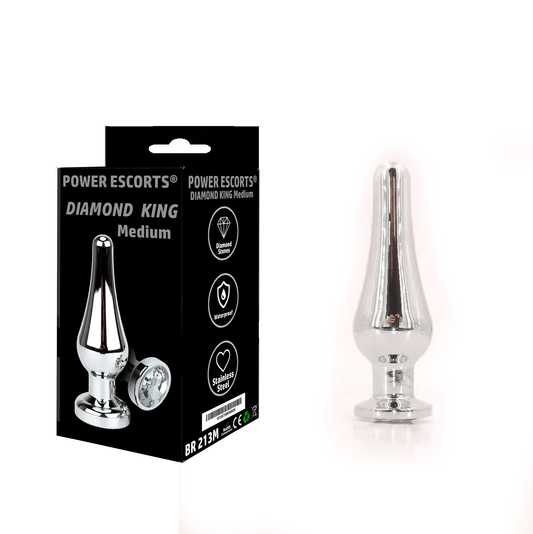 Power Escorts - BR213 Mwhite - Diamond King Medium Buttplug Clear Stone - Length 11cm - dia: 3.5cm