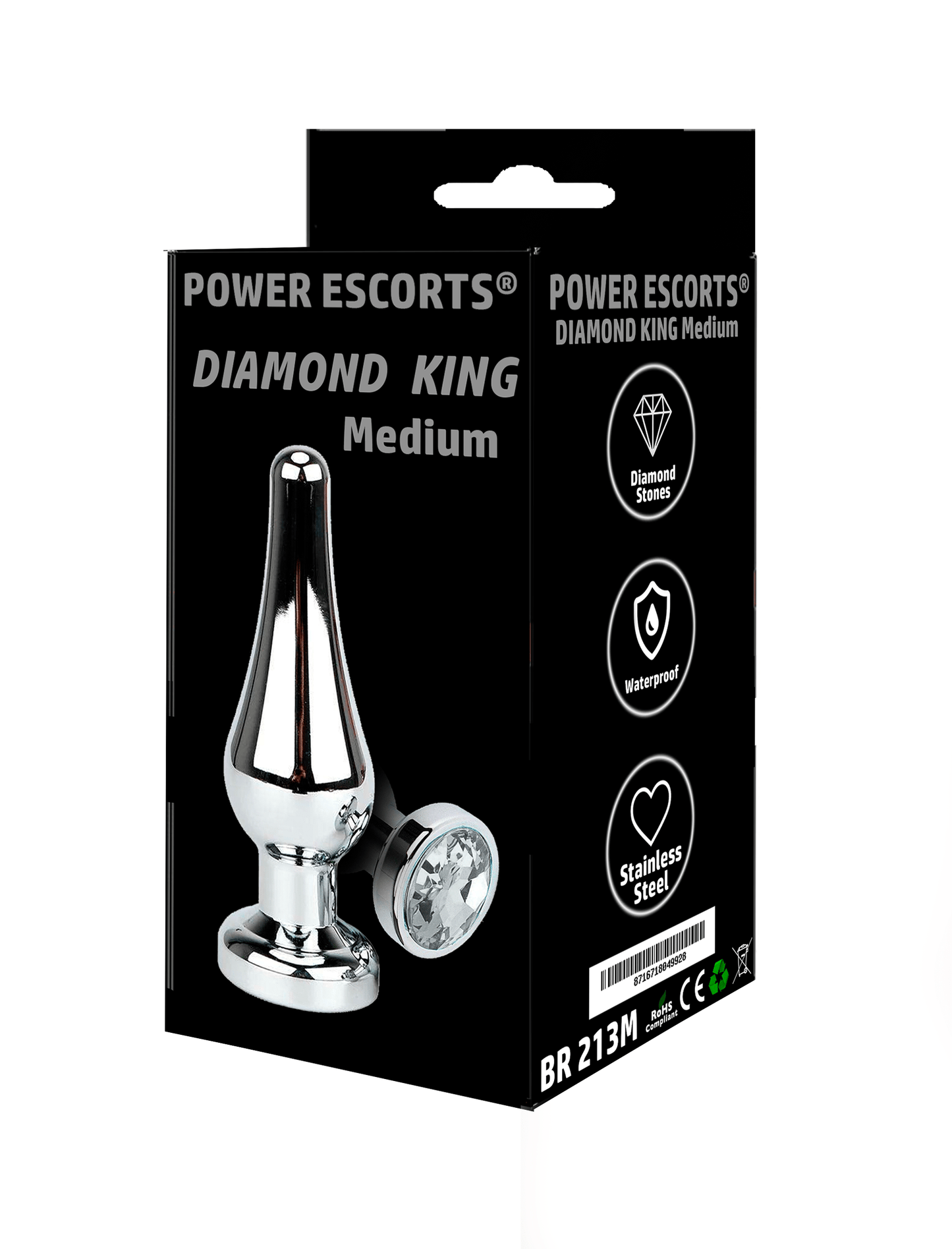 Power Escorts - BR213 Mwhite - Diamond King Medium Buttplug Clear Stone - Length 11cm - dia: 3.5cm