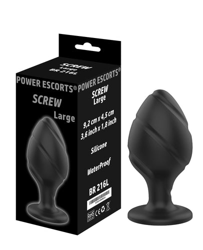 Power Escorts - BR216 L - Screw Plug Large Anal Plug  - 9,2 CM x 4,5 CM / 3,6 Inch x 1,8 Inch - Butt plug - Black - quality Silicone  - No cheap tpe material - Colour box