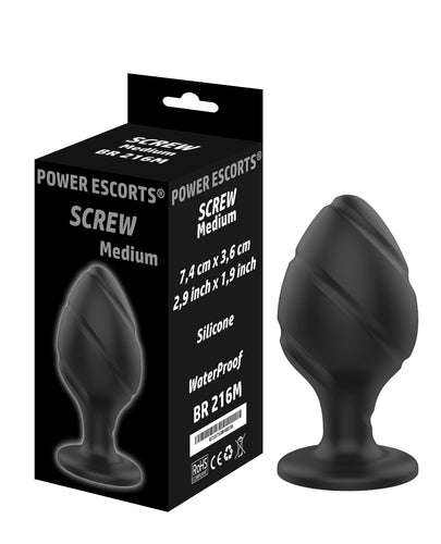 Power Escorts - BR216 M - Screw Plug Medium Anal Plug  - 7,4 CM x 3,6 CM / 2,9 Inch x 1,9 Inch - Butt plug - Black - quality Silicone  - No cheap tpe material - Colour box