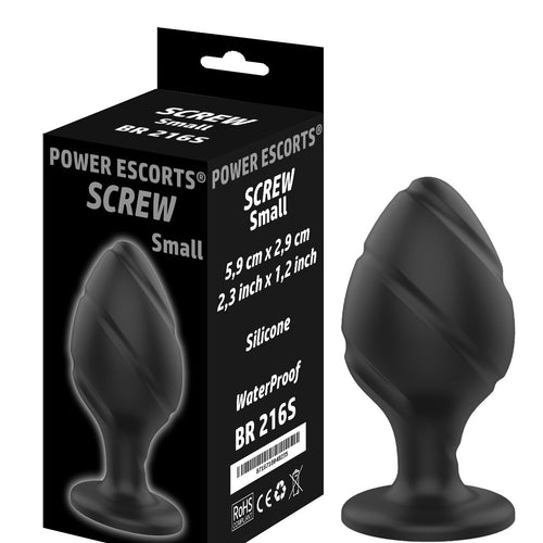 Power Escorts - BR216 S - Screw Plug Small Anal Plug  - 5,9 CM x 2,9CM / 2,3 Inch x 1,2 Inch - Butt plug - Black - quality Silicone  - No cheap tpe material - Colour box