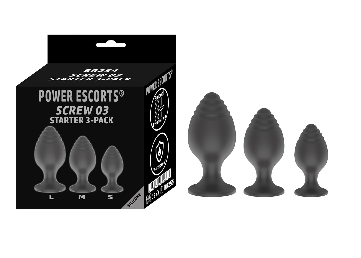 Power Escorts - BR254 - Screw 03 Silicone Anal Plug 3-Pack