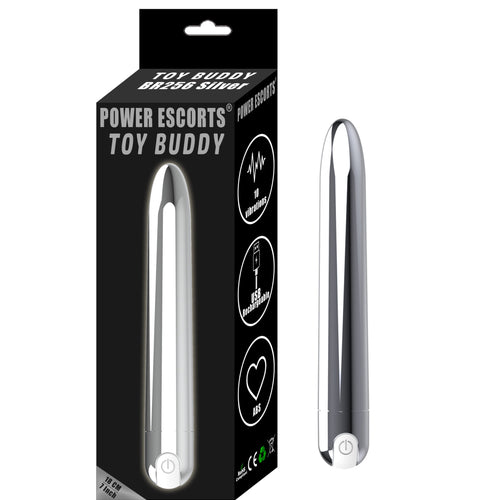 Power Escorts - BR256 - TDY Buddy - Mega size Bullet - To Do Yourselve Buddy- Rechargeable - Trendy Silver - Mega size 19 CM - 10 Speed - attractive Colour box