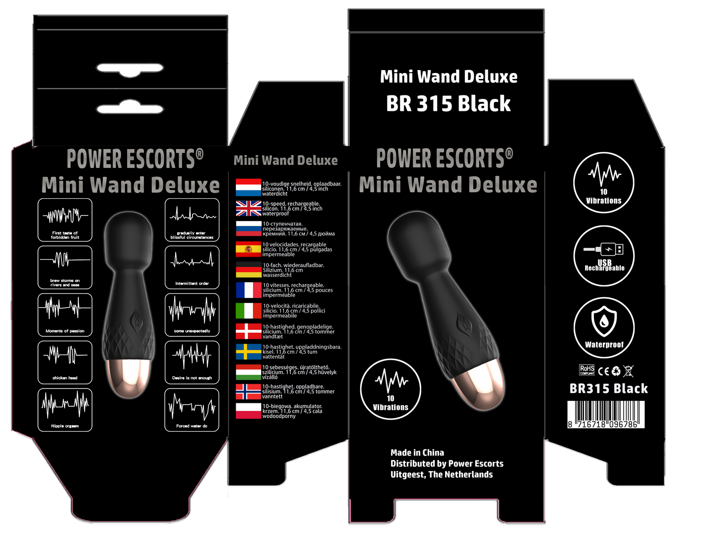 Power Escorts - BR315 - Mini Wand De Luxe - Black - 11,6 Cm / 4.5 Inch Silicone Wand Massager