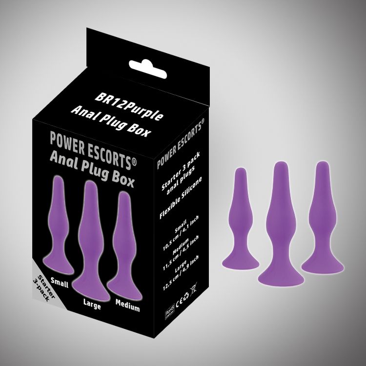 Power Escorts - BR12 - Silicone Anal Plug - 3 Pack Set - Strong Suction Cup