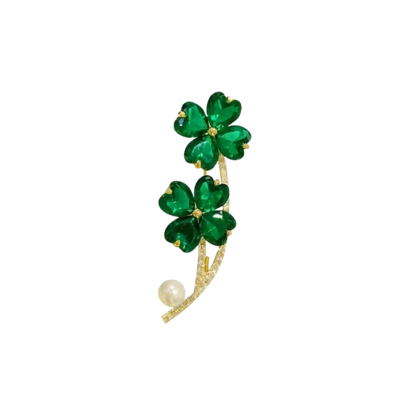 Kinky Pleasure – KPB097 – Metal Pin – Lucky Clover Sparkle Brooch with Pearl Accent