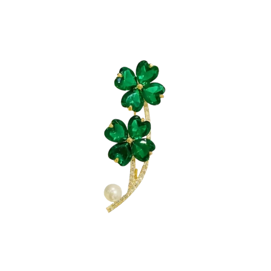 Kinky Pleasure – KPB097 – Metal Pin – Lucky Clover Sparkle Brooch with Pearl Accent