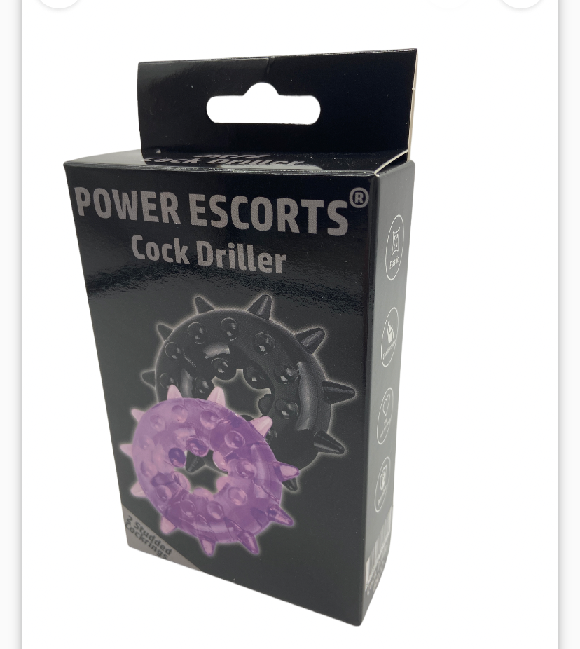 Power Escorts - Br72 - Cock Driller Cockring 2-Pack - Purple/Black
