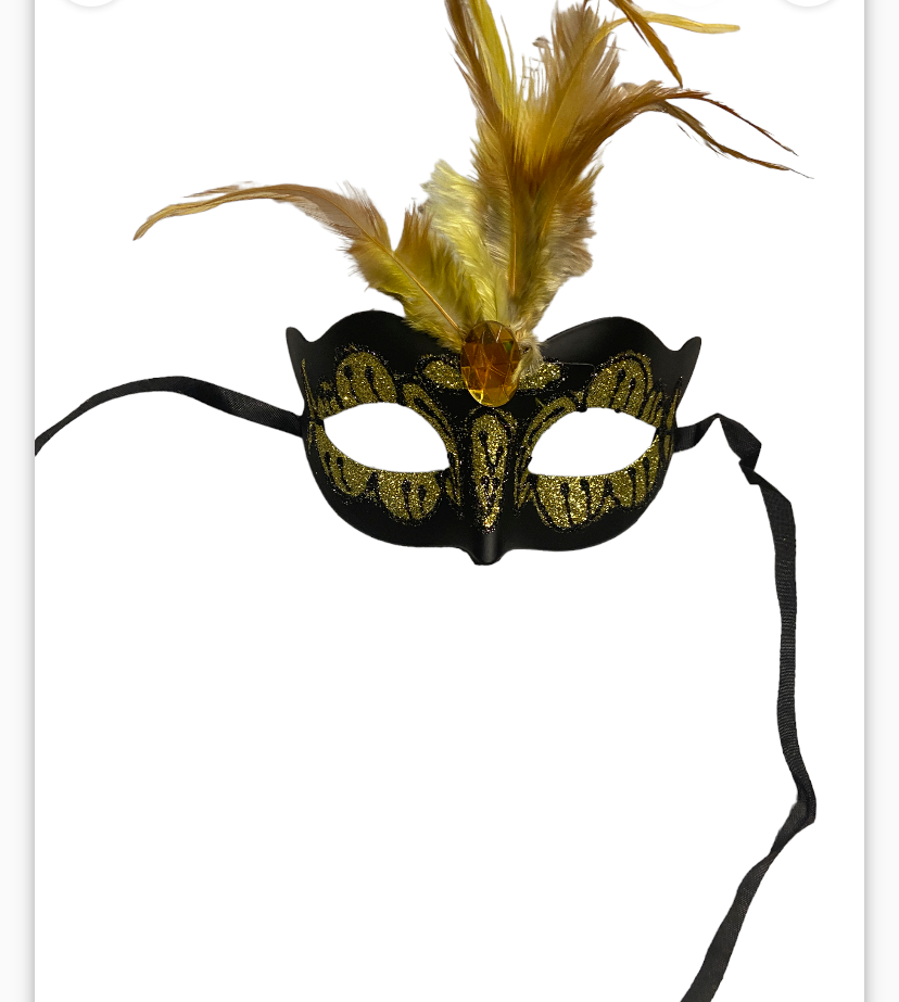 Power Escorts - BR248 Ye - Venetian Mask Yellow with Yellow Stone Feather on Top - Adjustable Kinky Mask