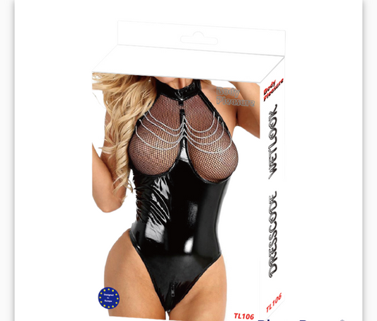 Body Pleasure - TL106 - Wet Look Open Breast Body - One Size Fits Most - Colour Box
