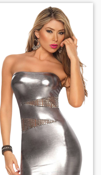 Body Pleasure - TL107 Silver - Wet Look Dress - One Size Fits Most