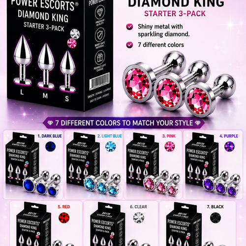 Power Escorts - BR138 - Metallic Anal Plug With Stone - 3 Pack - Colour Box- 7 Colours