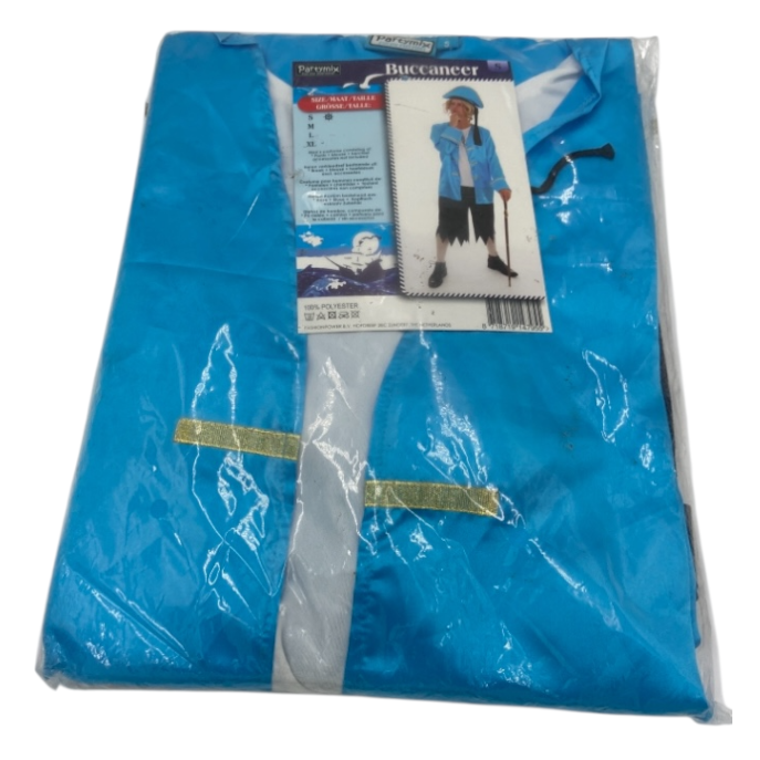 Sexy Buccaneer Roleplay Costume – Black Ragged Pants, Blue Jacket & Headscarf – Size S