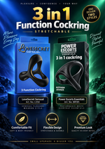 Saving 2 Pack Cockring - LoveSecret & Power Escorts - LS50 + BR185 – 3 in 1 Stretchable Cockring Duo