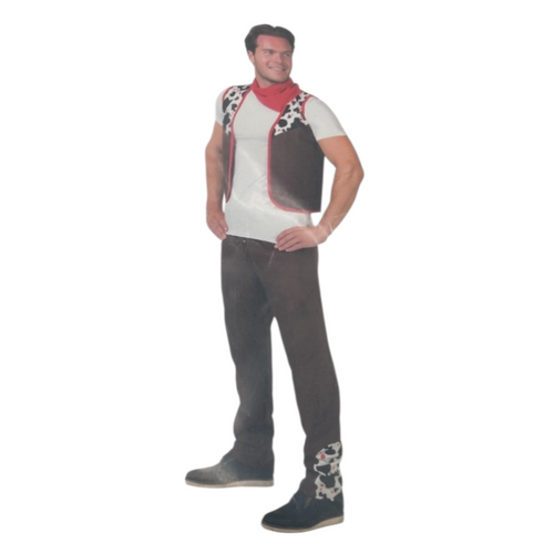 Kinky Cowboy Costume – Brown Pants, Vest & Red Scarf for Erotic Roleplay