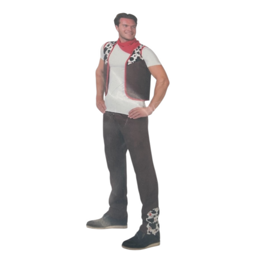 Kinky Cowboy Costume – Brown Pants, Vest & Red Scarf for Erotic Roleplay