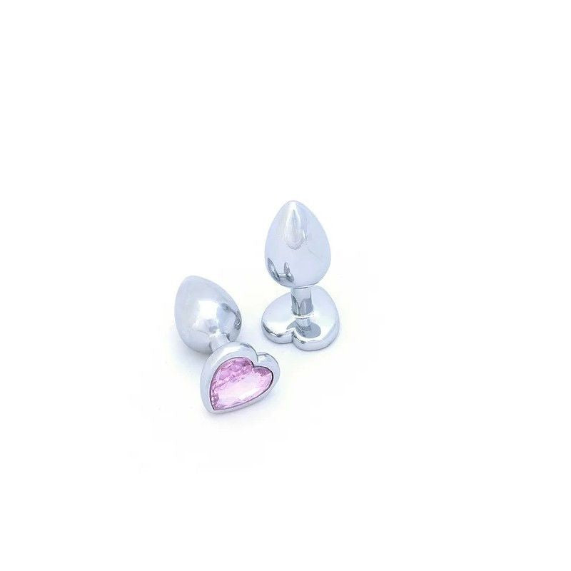 Power Escorts - BR187 - Heart Design Metal Plug Pink Stone Small