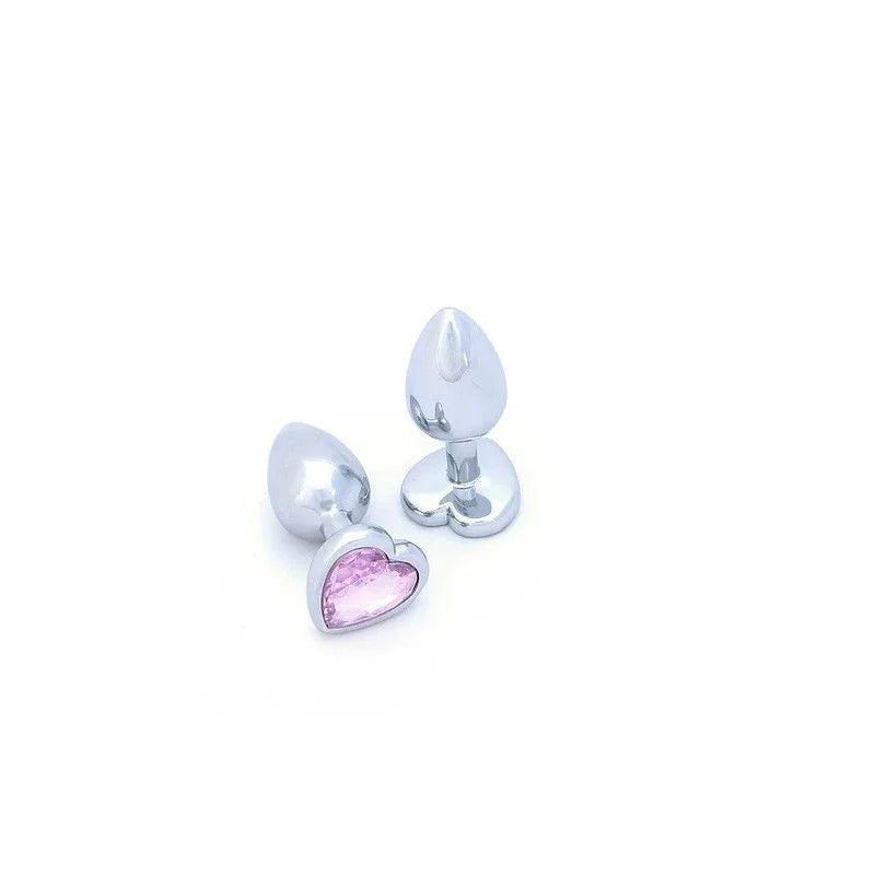 Power Escorts - Metal Anal Plug Heart Design With Colour Stone - 4 Different Colours Available