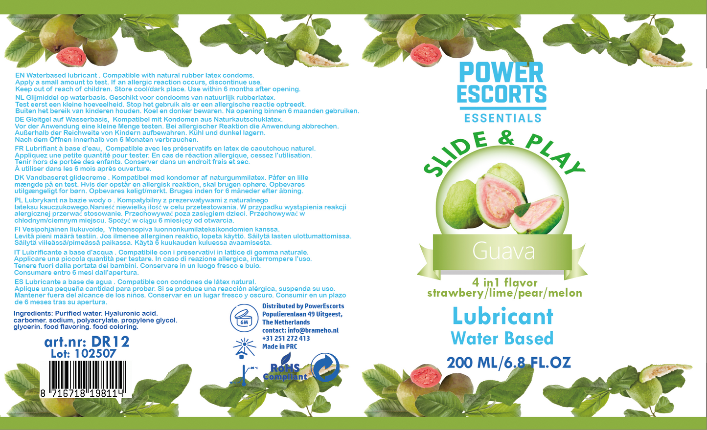 Power Escorts - DR12 - Guava Water-Based Lubricant 200ml – Slide & Play Personal Lube