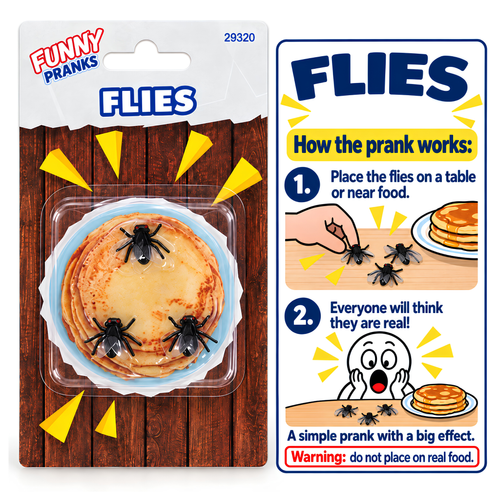 Funny Pranks - FT106 - Fake Flies – 3-Piece Practical Joke Set
