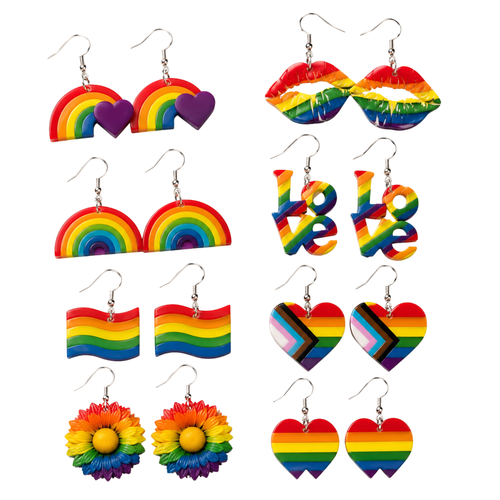 Kinky Pleasure - KPE001 t/m KPE008 - 8 Pack Rainbow Earrings – Pride Theme Acrylic Design